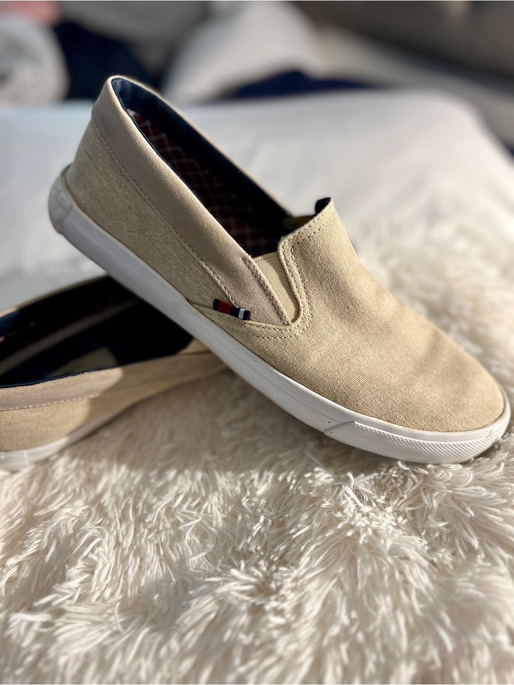 Ben Sherman Pete Laceless Beige Canvas Slip-On Loafers 9.5 Very Clean!